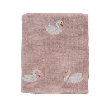 Darzzi SWAN BABY KNITTED BLANKET PINK